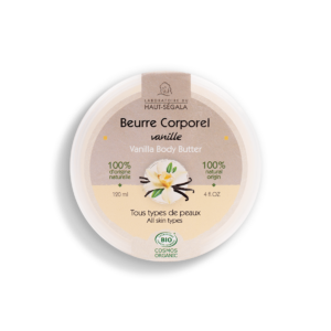 Packshot produit beurre corporel à l'huile de vanille